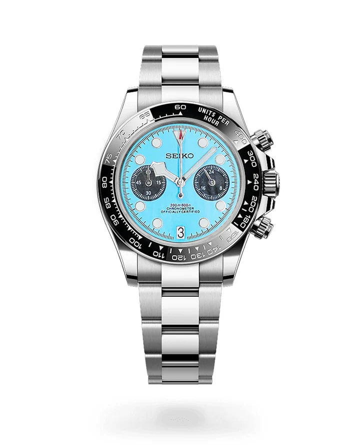 Black Bay Chrono Mod Watch Seiko VH63 Movement Sky Blue – Trident-Mods