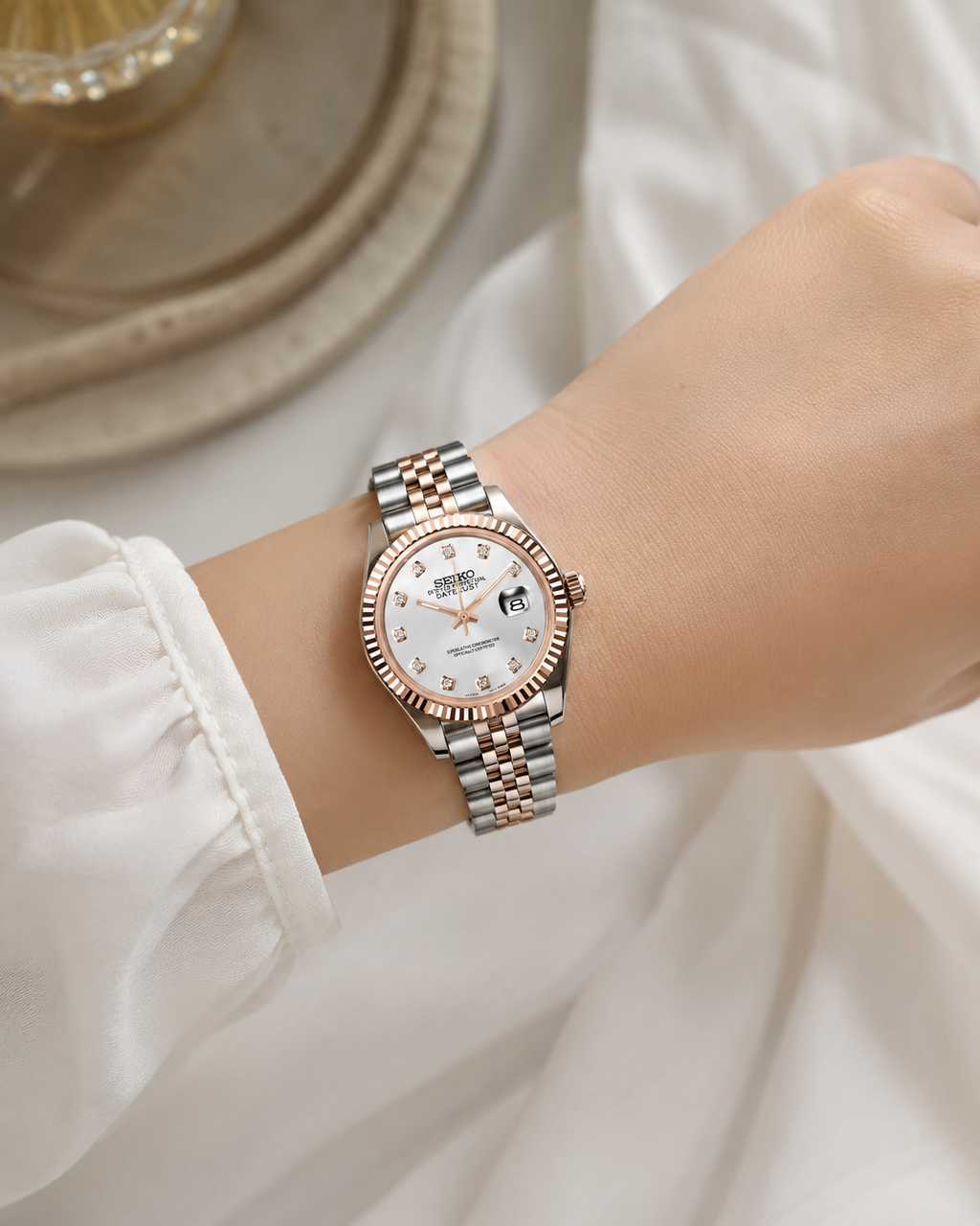 Women's Rose Gold Datejust | White
