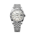 Silver Seiko watch with a white face on a white background
