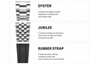 Wristband options with 'Oyster', 'Jubilee', and 'Rubber Strap' descriptions on a white background.