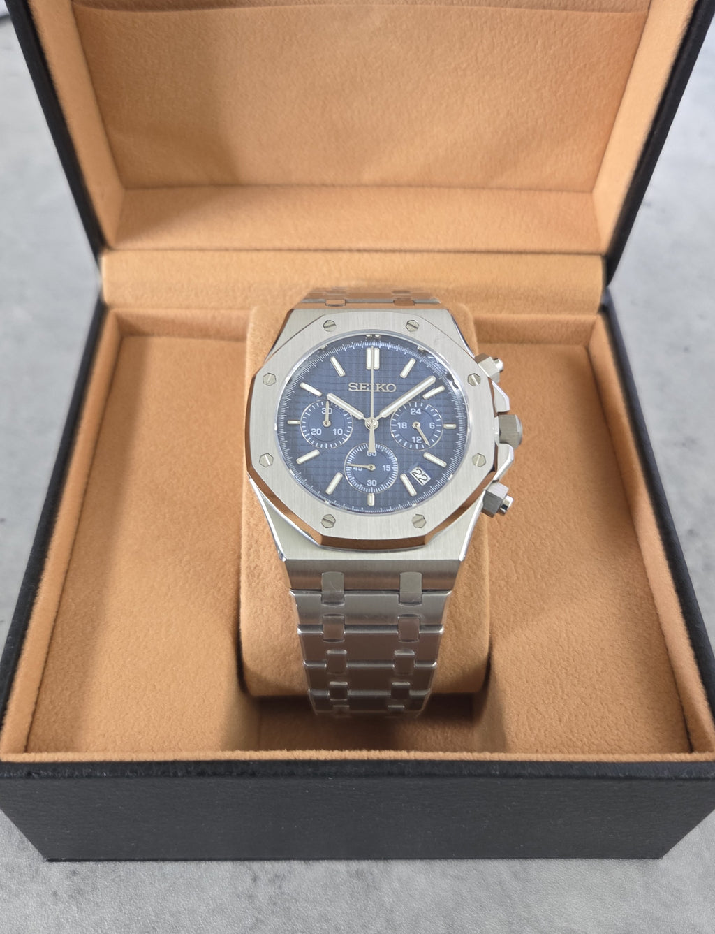 royal oak chrono blue dial in box