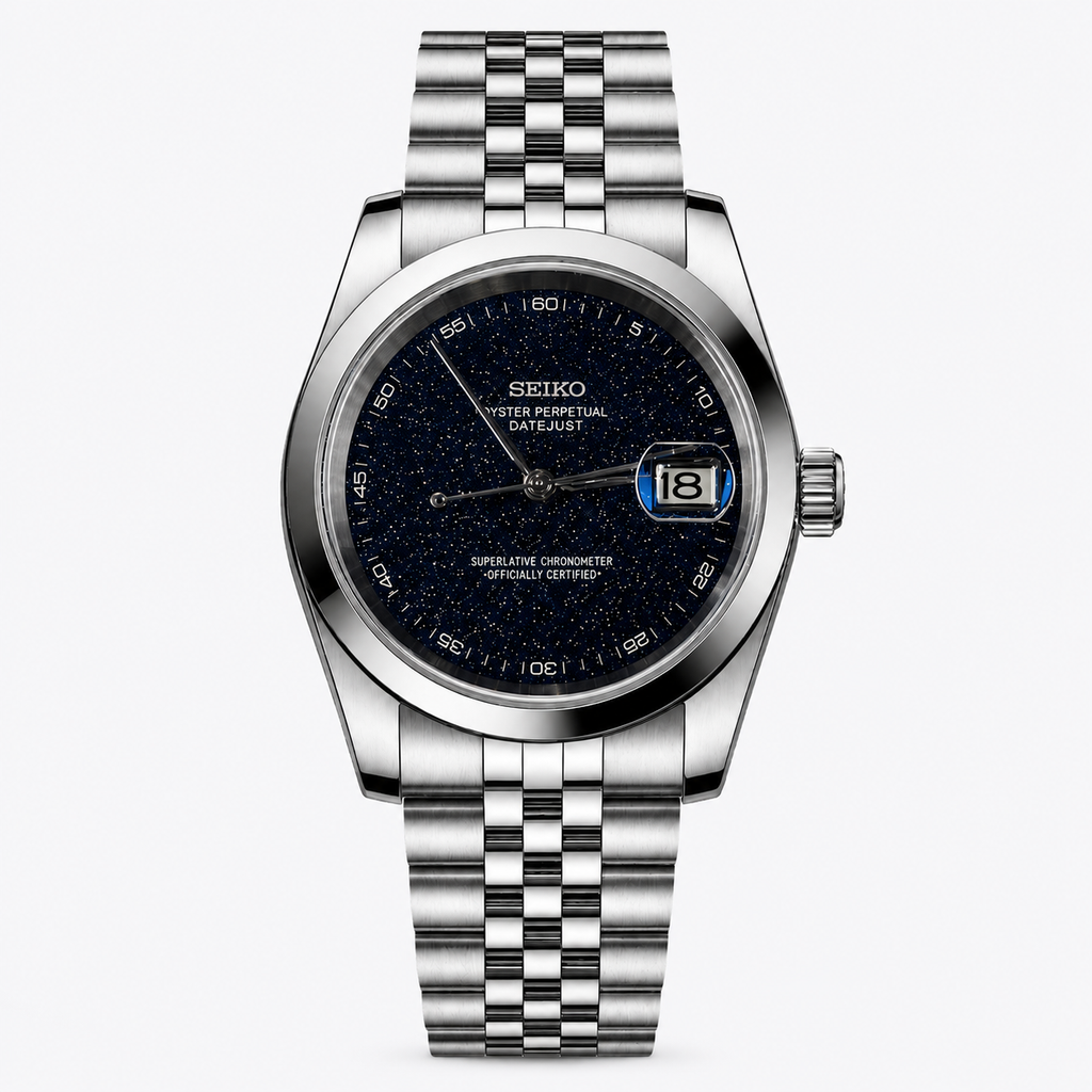 Seiko watch with silver metal bracelet on a white background