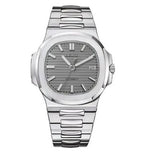 Silver watch with a gray face on a white background