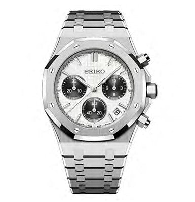 royal-oak-Chrono-seiko-mod-White-panda